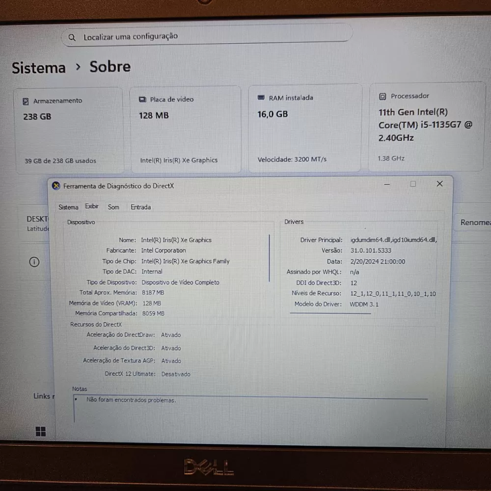 Notebook Dell i5 11th - 16Gb Ram - Intel Iris Xe - SSD Notebook Dell i5 11th - 16Gb Ram - Intel Iris Xe - SSD