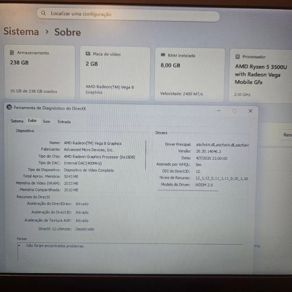 Notebook Lenovo Ryzen 5 3500U - 8Gb Ram - Radeon Vega 8 - SSD Notebook Lenovo Ryzen 5 3500U - 8Gb Ram - Radeon Vega 8 - SSD