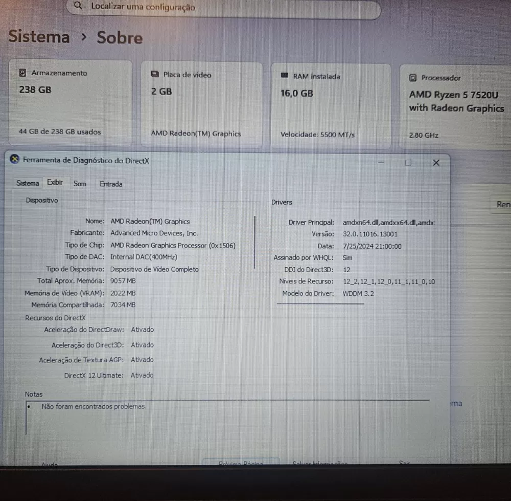 Notebook Lenovo Ryzen 5 7520U - 16Gb Ram - AMD Radeon 610M - SSD Notebook Lenovo Ryzen 5 7520U - 16Gb Ram - AMD Radeon 610M - SSD