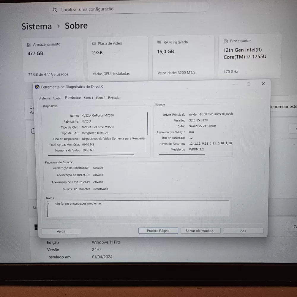 Notebook Dell i7 12th - 16Gb Ram - GeForce MX550 - 512Gb SSD Notebook Dell i7 12th - 16Gb Ram - GeForce MX550 - 512Gb SSD