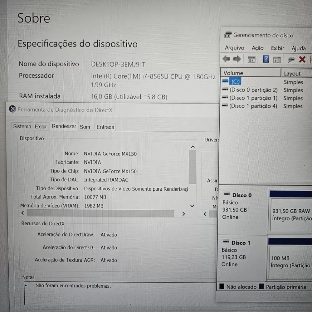 Notebook Dell i7 8th - 16Gb Ram - GeForce MX150 - SSD e 1Tb HD Notebook Dell i7 8th - 16Gb Ram - GeForce MX150 - SSD e 1Tb HD