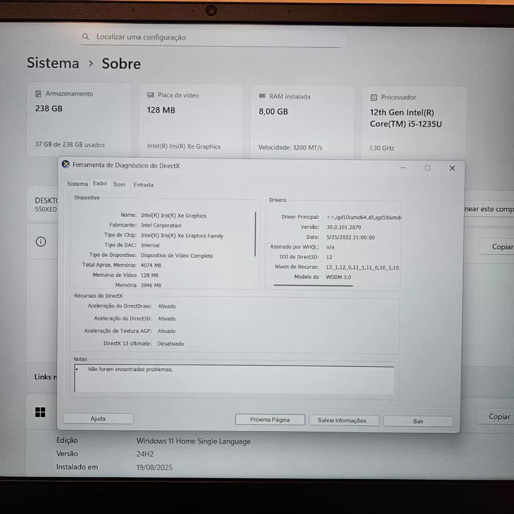 Notebook Samsung i5 12th - 8Gb Ram - Intel Iris Xe - SSD Notebook Samsung i5 12th - 8Gb Ram - Intel Iris Xe - SSD