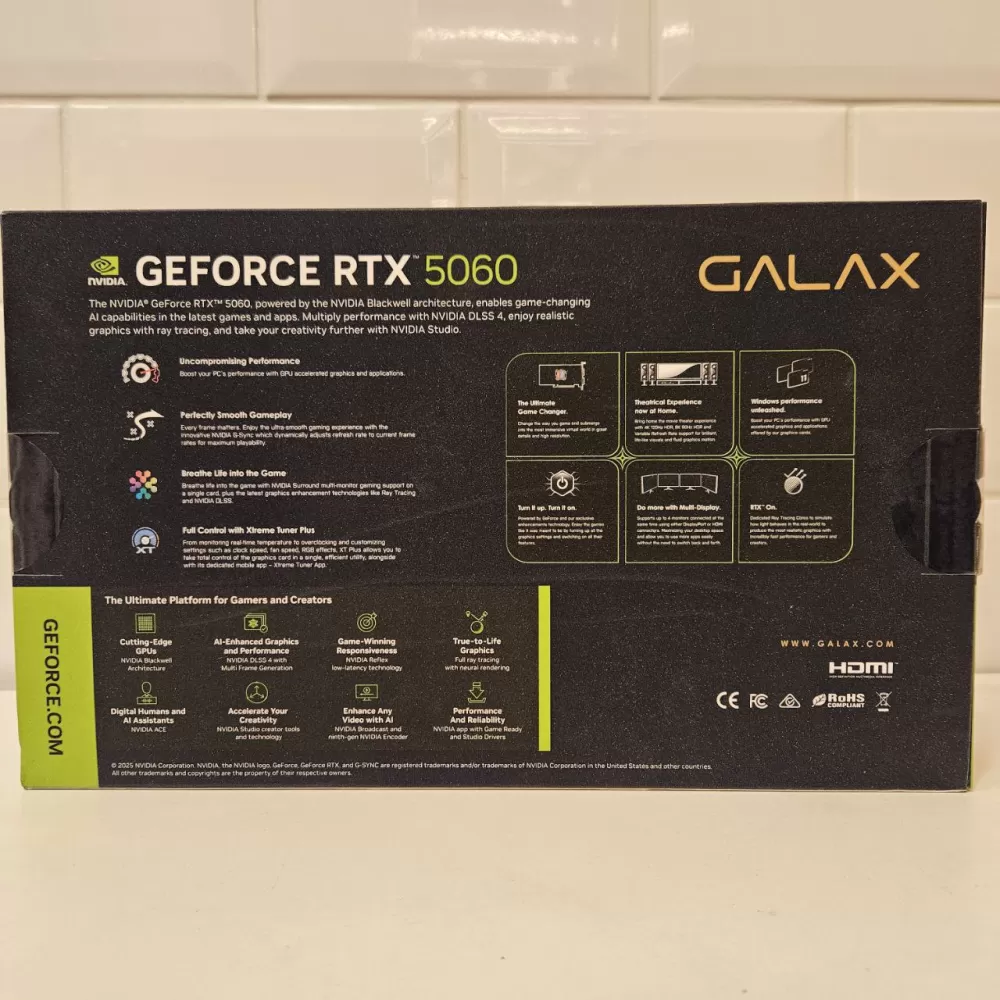 Placa De Vídeo Galax RTX 5060 1-Click OC Nvidia Geforce - 8GB - Ray Tracing -  GDDR7 - Novo Placa De Vídeo Galax RTX 5060 1-Click OC Nvidia Geforce - 8GB - Ray Tracing -  GDDR7 - Novo