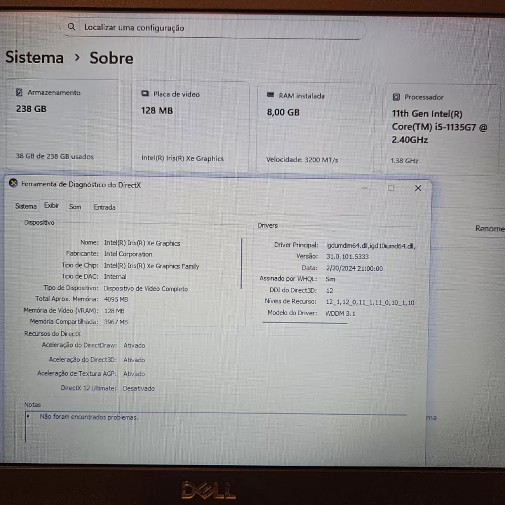 Notebook Dell i5 11th - 8Gb Ram - Intel Iris Xe - SSD Notebook Dell i5 11th - 8Gb Ram - Intel Iris Xe - SSD