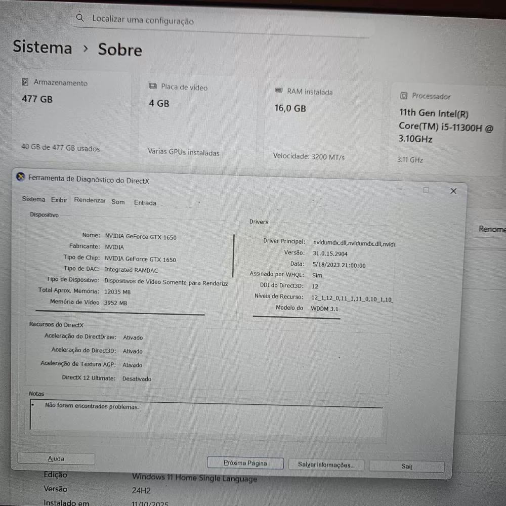 Notebook Lenovo Gaming i5 11th - 16Gb Ram - GTX 1650 - 512Gb SSD Notebook Lenovo Gaming i5 11th - 16Gb Ram - GTX 1650 - 512Gb SSD